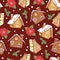 Vector gingerbread houses and poinsettia flowers Christmas seamless pattern background. Perfect for winter holiday