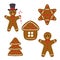 Vector gingerbread set - cookie, home, star and pine.