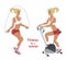 Vector girl does skipping rope ,exercise bike, woman fitness workout