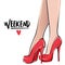 Vector girl in high heels. Fashion illustration. Female legs in shoes