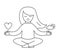 Vector girl sitting in relaxed pose with waving hair, holding heart in one hand and sun and cloud in the other hand. Meditation