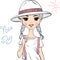 Vector girl traveler in white hat