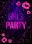 Vector girls night party poster illustration with shining pink lips.