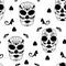 Vector glamourous Halloween with black and white skull seamless repeat pattern