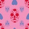 Vector glamourous Halloween with red and purple skull and pink background seamless repeat pattern