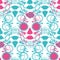 Vector glamourous Halloween seamless pattern with pink and turquoise skull