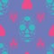 Vector glamourous Halloween seamless pattern with turquoise and pink skull.