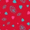 Vector glamourous Halloween seamless pattern with turquoise skull and pink hearts.