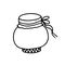 vector glass jar with jam tied with tape isolated. Kitchen utensils black and white