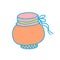 vector glass jar with jam tied with tape isolated. Kitchen utensils colored pink blue orange