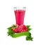 Vector glass of juice with raspberry and ribbon on whit