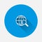 Vector globe and magnifier icon. Global search symbol icon on blue background. Flat image with long shadow