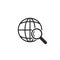 Vector globe and magnifier icon. Global search symbol on white isolated background