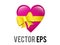 Vector glossy pink heart shaped box icon, tied with yellow ribbon