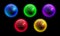 Vector glowing crystal sphere colorful set isolated on black background - vivid color theme