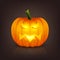 Vector Glowing Glossy Cartoon Halloween Pumkin Lantern with Funny Face. Front View. Design Template of Realistic Pumkin