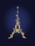 Vector Glowing Golden Eiffel Tower in Paris Silhouette At Night. . French Landmark On Dark Blue Background.