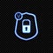 Vector Glowing Icon: Reliable Protection Concept, Lock Icon in Shield with Check Mark, Neon Blue Sign Isolated.