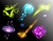 Vector Glowing Light Effect set. Sparkling Efect Design Element Collection. Stars, Planet, Comet, Galaxy, Asteroid