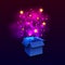 Vector Glowing Open Box, Magical Lights, Surprise Concept, Shining Illustration.