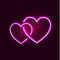 Vector Glowing Pink Hearts Couple, Shining Love Symbols Isolated.