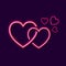 Vector Glowing Pink Hearts Group Isolated Wall Background, Bright Neon Sign, Design Element.