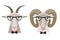 Vector Goat ,sheep in glasses and bow. cartoon flat style