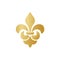 Vector gold Fleur de lis ornament icon on white background. Royal heraldic symbol. Vector illustration