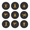 Vector gold set of icons yoga women.