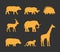 Vector gold set of silhouettes african animals.