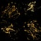 Vector gold splatter paint abstract on black background set hand
