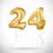 Vector Golden 24 number twenty four metallic balloon. Party decoration golden balloons. Anniversary sign for happy holiday, celebr