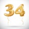 Vector Golden 34 number thirty four metallic balloon. Party decoration golden balloons. Anniversary sign for happy holiday, celebr