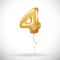 Vector Golden 4 number four metallic balloon. Party decoration golden balloons. Anniversary sign for happy holiday, celebration, b