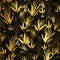 Vector Golden Black Asian Bamboo Leaves Seamless Pattern Background. Great for tropical vacation fabric, cards, wedding