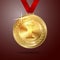 Vector Golden first place medal with red ribbon