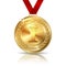 Vector Golden first place medal with red ribbon