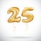 Vector Golden number 25 twenty five metallic balloon. Party decoration golden balloons. Anniversary sign for happy holiday, celebr