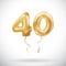 Vector Golden number 40 forty metallic balloon. Party decoration golden balloons. Anniversary sign for happy holiday, celebration,