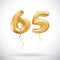 Vector Golden number 65 sixty five metallic balloon. Party decoration golden balloons. Anniversary sign for happy holiday, celebra