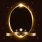 Vector golden sparking oval with a set of glowing stars and ribbon, luxury space frame on a dark background, illustration mockup