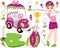 Vector Golf Set with Girl Playing Golf. Vector Golfer. Golf Vector Illustration.