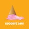 Vector goodbye 2018 year concept illustration with melt ice cream isolated on orange. End of the year background or
