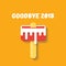 Vector goodbye 2018 year concept illustration with melt ice cream isolated on orange. End of the year background or