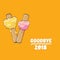 Vector goodbye 2018 year concept illustration with melt ice cream isolated on orange. End of the year background or