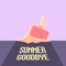 Vector goodbye summer vector concept illustration with melt ice cream on ultraviolet sky background. End of summer