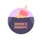 Vector goodbye summer vintage concept illustration with flat melt ice cream isolated on violet sky background. End of