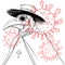 Vector gothic illustration of plague doctor. Tattoo art. Sketchy style. Medieval venetian scary bird mask. Alchemy