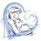 Vector graceful composition of pregnant woman body outline surrounded by heart shape frame. Mother Day.