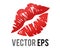 Vector gradient red kiss mark icon with bright lipstick